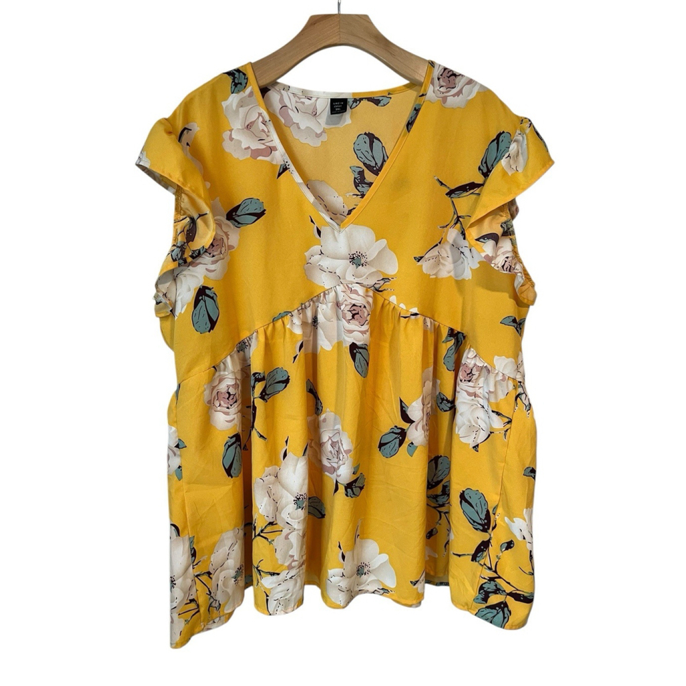 Shein Yellow Floral Blouse Womens Plus Size 3XL
